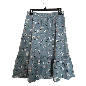 NWT Allegra K Skirt Women’s Size M Blue Floral Ruffle Midi
